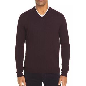 Club Room Men's Solid V Neck Merino Wool Blend Sweater Purple Size MEDIUM